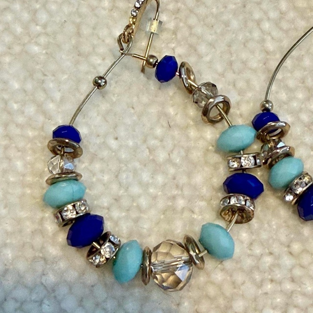 INC International Gold-Tone Blue/Turquoise Beaded Bracelet and Hoop Earrings Set - Picture 2 of 3